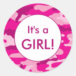 Es ist eine GIRL rosa Camouflage Ankündigung für A Runder Aufkleber