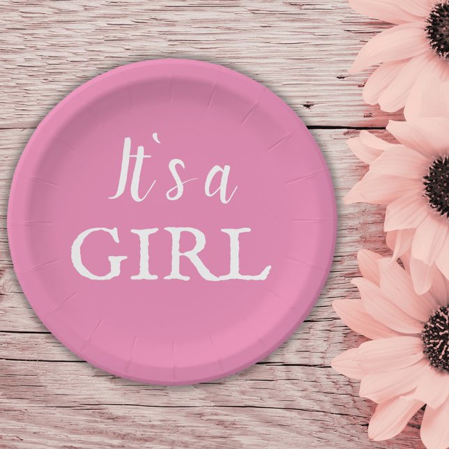 Es ist eine Girl Typografie Pink Baby Girl Baby Du Pappteller (Von Creator hochgeladen)