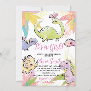 Es ist eine Girl Watercolor Dinosaur Baby Dusche Einladung