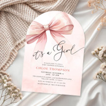 Es ist eine Girl Watercolor Pink Bow Baby Dusche