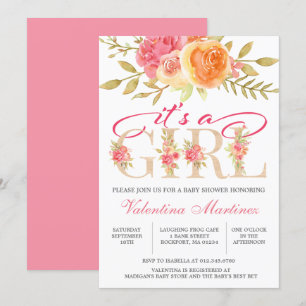 Es ist eine Girl Watercolor Pink Floral Baby Dusch Einladung