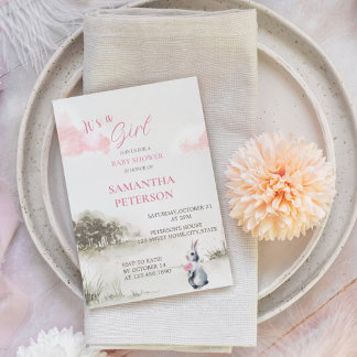 Es ist eine Girl Watercolor Woodland Bunny Baby Du Einladung