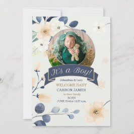 Es ist eine junge Birth Blue und Gelb Blüten Ankündigung