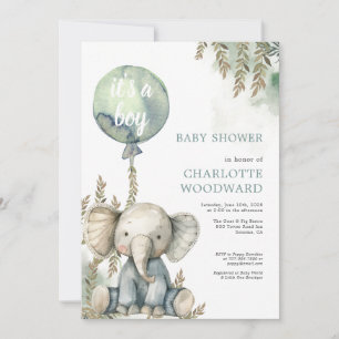 Es ist eine junge blaue Ballon Elephant Baby Dusch Einladung