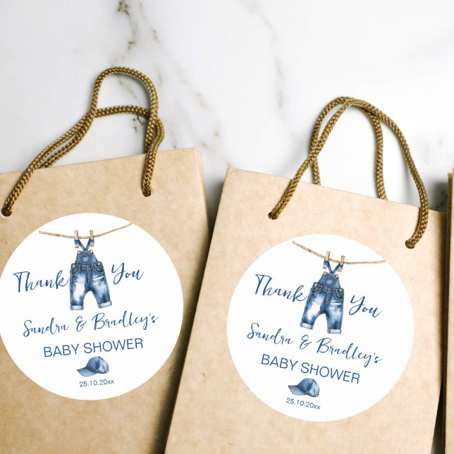 Es ist eine junge blaue Jeans Baby Dusche Gefallen Runder Aufkleber (It's a boy baby shower thank you favor gift stickers blue jeans boy baby shower favor stickers)