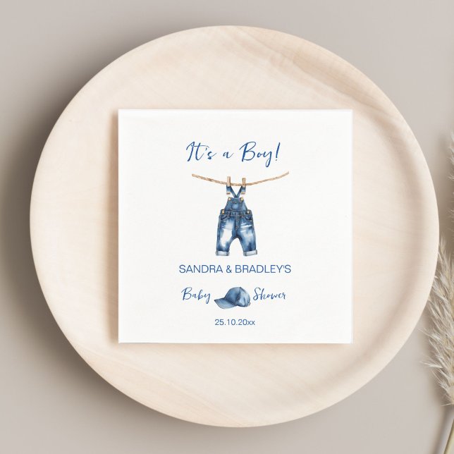 Es ist eine junge blaue Jeans Baby Duschvorlage Serviette (It's a boy blue jeans baby shower template napkins personalized baby shower tableware decor simple)