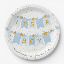 Es ist eine junge Blue Bunting Flags Baby Dusche Pappteller