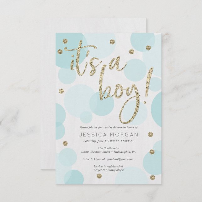 Es ist eine junge Blue Polka Dot Baby Dusche Einla Einladung (Vorne/Hinten)