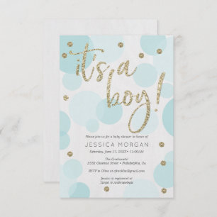 Es ist eine junge Blue Polka Dot Baby Dusche Einla Einladung