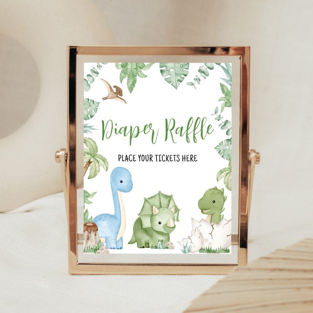 Es ist eine junge Dinosaurier Baby Duschdusche Win Poster (Greenery Boy Dinosaur Baby Shower Diaper Raffle Sign)