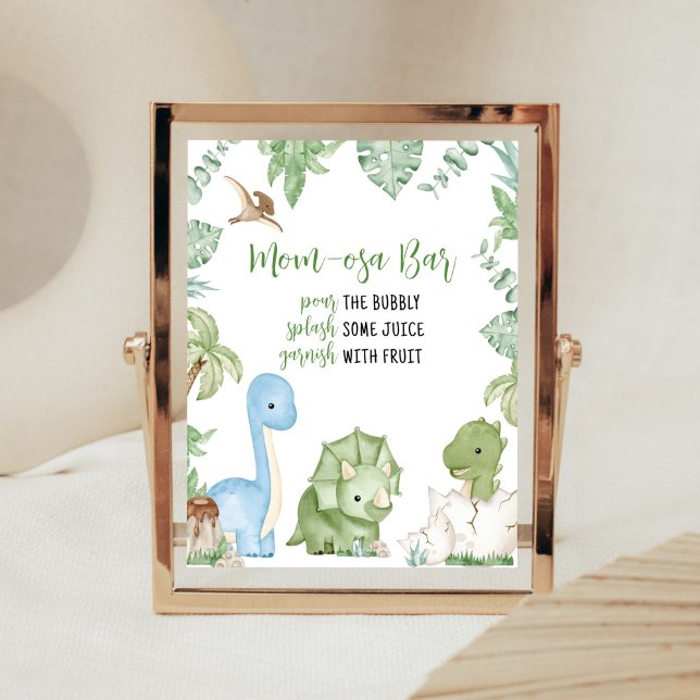 Es ist eine junge Dinosaurier Baby Dusche Mama Osa Poster (Greenery Boy Dinosaur Baby Shower Mom Osa Bar Sign)
