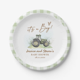 Es ist eine junge Green Traktor Farm Baby Dusche Pappteller