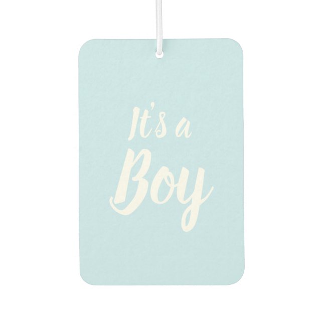 Es ist eine junge, hellblaue Babydusche, Gender-En Autolufterfrischer (Vorderseite)