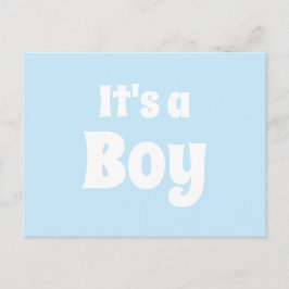 Es ist eine junge, hellblaue, weiße Babyankündigun Postkarte