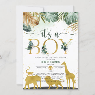 Es ist eine junge Jungle Gold Safari Animals Baby Einladung