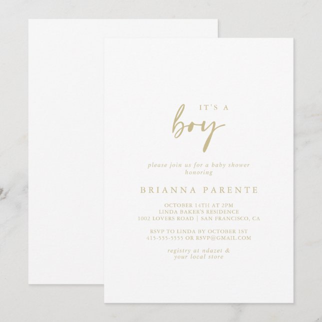 Es ist eine junge moderne, elegante Gold Baby Dusc Einladung (Vorne/Hinten)