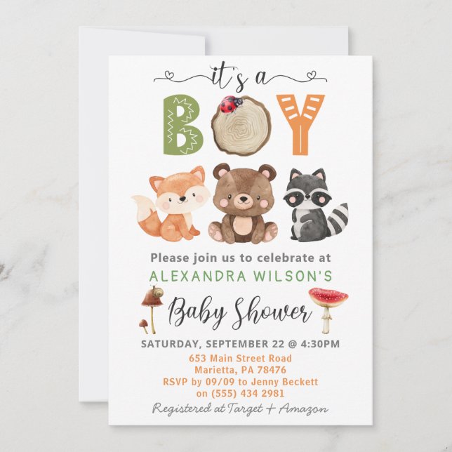 Es ist eine junge Woodland Animals Baby Shower Ein Einladung (Vorderseite)