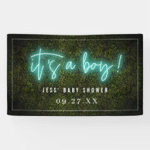 Es ist eine Jungeblaue Neonboxwood-Babyparty