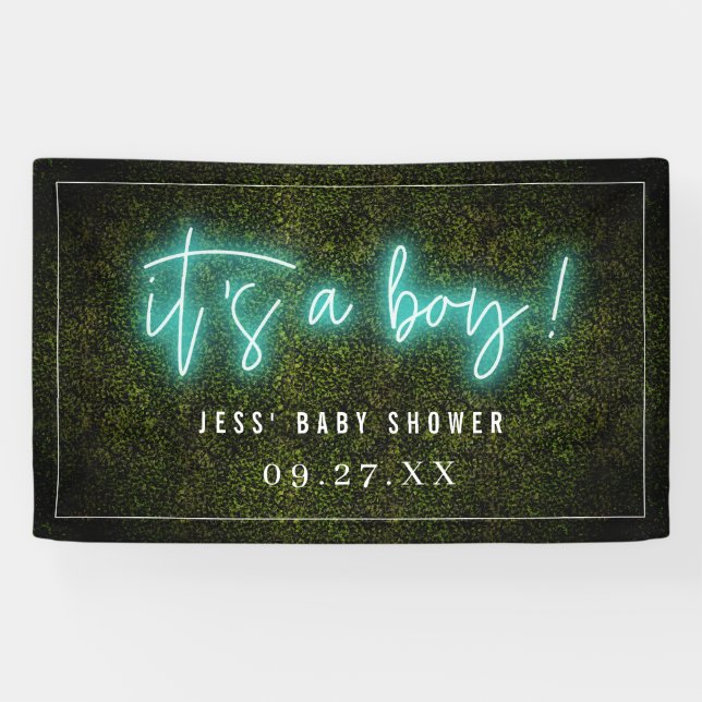 Es ist eine Jungeblaue Neonboxwood-Babyparty Banner (Horizontal)