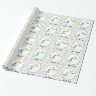 Es ist eine Jungen-Storch-tragende Baby-Babyparty Geschenkpapier