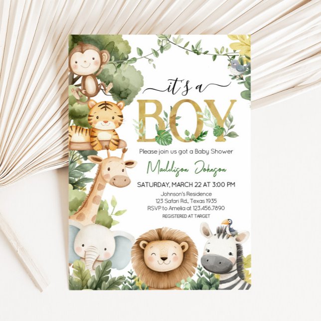 Es ist eine Jungle Safari Animal Baby Dusche Einladung (Greenery Jungle Safari Animal Baby Shower Invitation 
)
