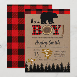 Es ist eine Karierte Babydusche aus Boy Little Bea Einladung