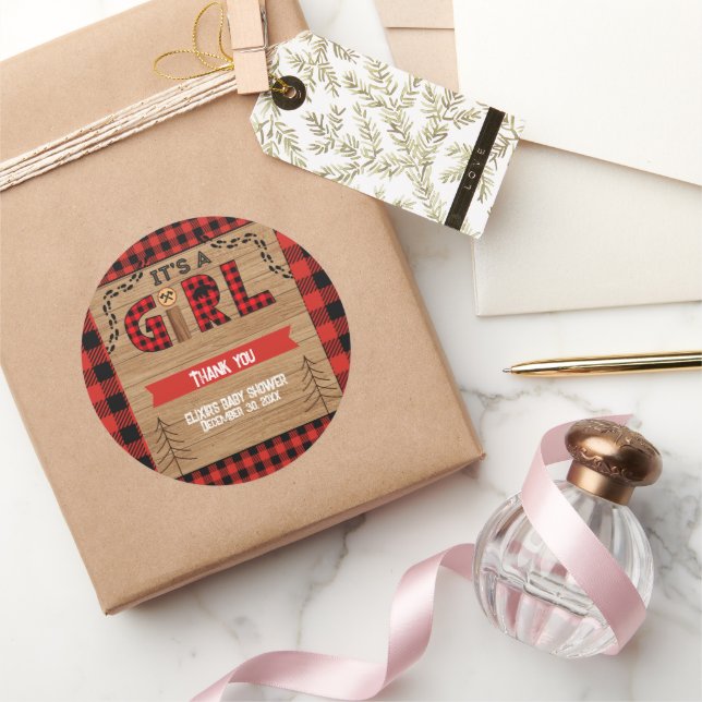 Es ist eine Karierte Mädchendusche aus Rustikal-Ho Runder Aufkleber (Schenken)