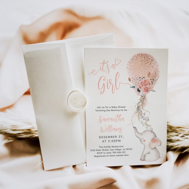 Es ist eine kleine Elefant & Balloon Baby Dusche Einladung (Von Creator hochgeladen)