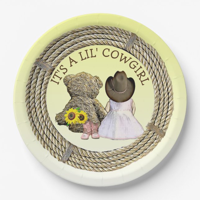 Es ist eine Lil' Cowgirl Babydusche Pappteller (Vorderseite)