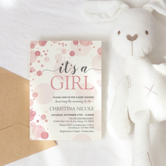 Es ist eine Mädchen-Baby-Dusche rosa Punkte Einlad Einladung (Von Creator hochgeladen)
