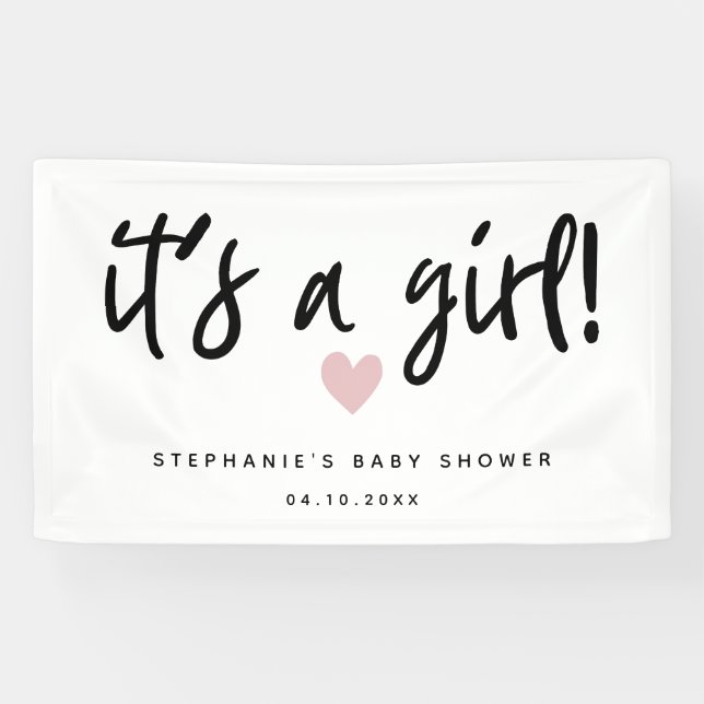 es ist eine Mädchen einfache rosa Herz-Babyparty Banner (Horizontal)