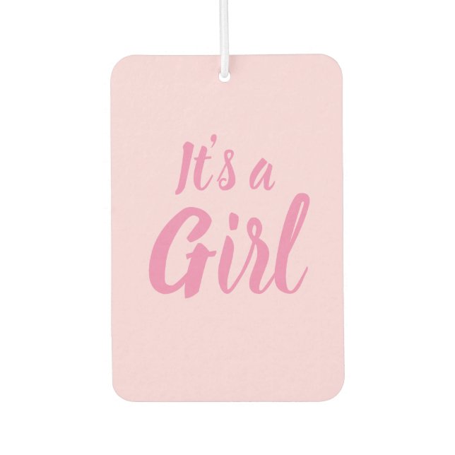 Es ist eine Mädchen, hellrosa Babydusche, Geschlec Autolufterfrischer (Vorderseite)
