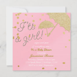 ES IST EINE MÄDCHEN-Pink & Gold-Baby-Dusche Einladung