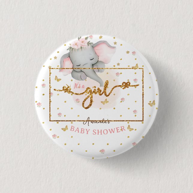 Es ist eine Mädchen-Rosa-Elefantenbaby-Dusche Button (Vorderseite)