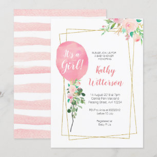 Es ist eine Mädchen Rosaballon-Babyparty Einladung