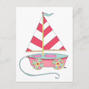 Es ist eine Mädchen-Spielzeug-Segelboot-Postkarte Ankündigungspostkarte