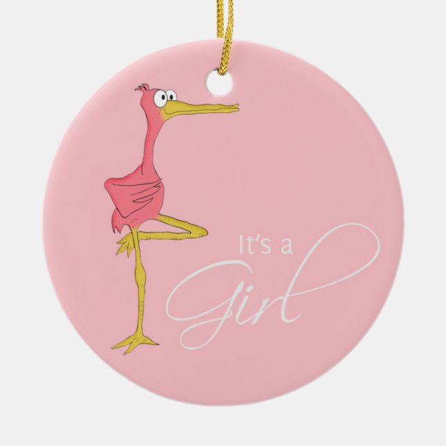 Es ist eine Mädchen-Storch-Verzierung Keramik Ornament (Vorne)