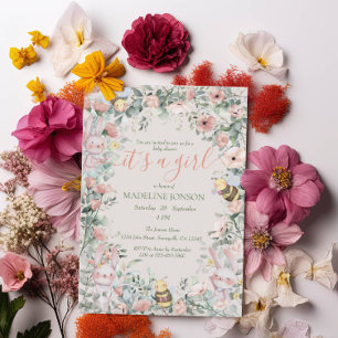 Es ist eine Mädchenwaldtierdusche Pink Floral Baby Einladung