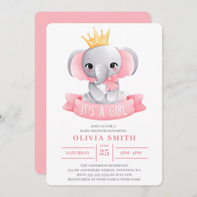 Es ist eine Niedliche Elephant Watercolor Baby Dus Einladung (Vorne/Hinten)