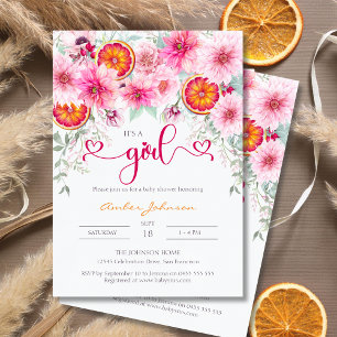 Es ist eine Niedliche Girl Citrus Pink Blumendusch Einladung