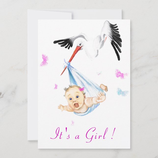 Es ist eine Niedliche Girl Stork Baby Shower Einla (Rückseite)