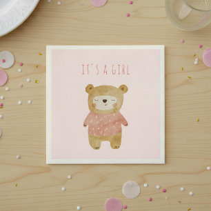 Es ist eine niedliche Girl Watercolor Bärenpinke K Serviette