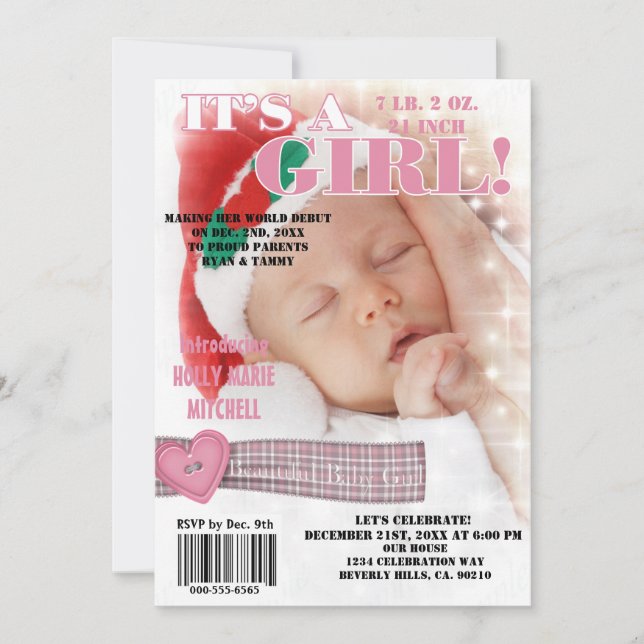 Es ist eine schöne Baby Girl Magazine Cover Einladung (Vorderseite)