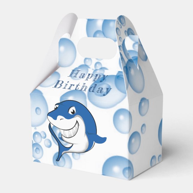 Es ist eine "Shark Birthday Party Fevor Box" Geschenkschachtel (Vorderseite)