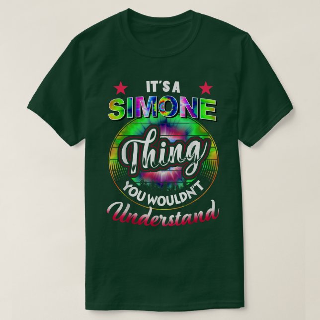 Es ist eine Simone Thing Gefärbte Krawatte 60er 70 T-Shirt (Design vorne)