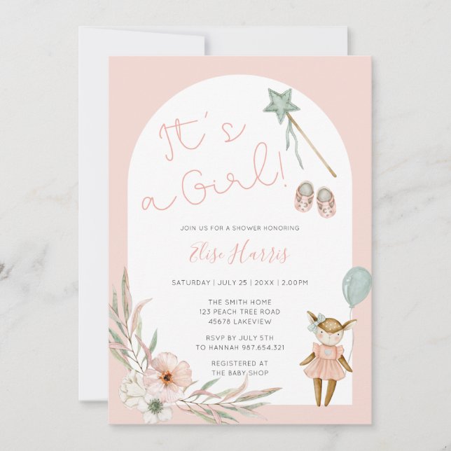 Es ist eine Vintage Kinderspielzeugdusche Einladung (Vorderseite)