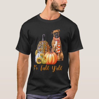 Es ist Fall Y'all Boxer Dog Leopard Pumpkin Fall T-Shirt