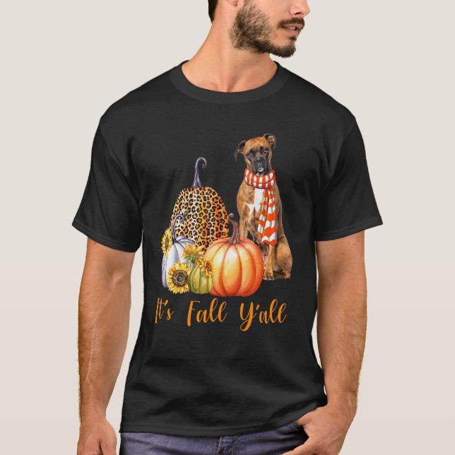 Es ist Fall Y'all Boxer Dog Leopard Pumpkin Fall T-Shirt (Vorderseite)