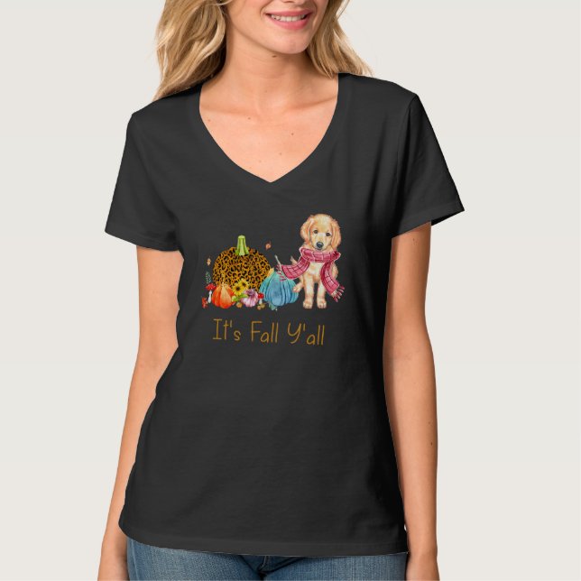 Es ist Fall Y'all Golden Retriever Dog Fall Scarf T-Shirt (Vorderseite)