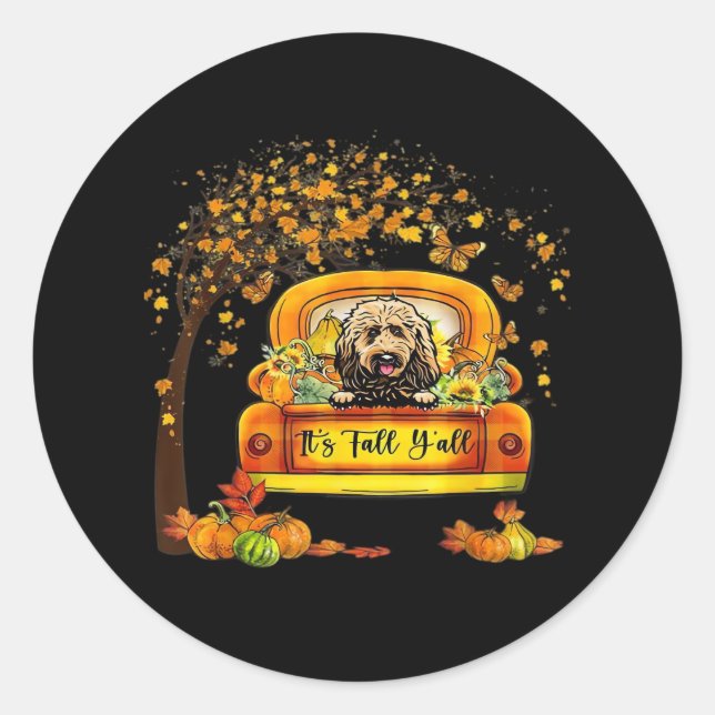 Es ist Fall Y'all Goldendoodle Erntedank Pumpkin Runder Aufkleber (Vorderseite)